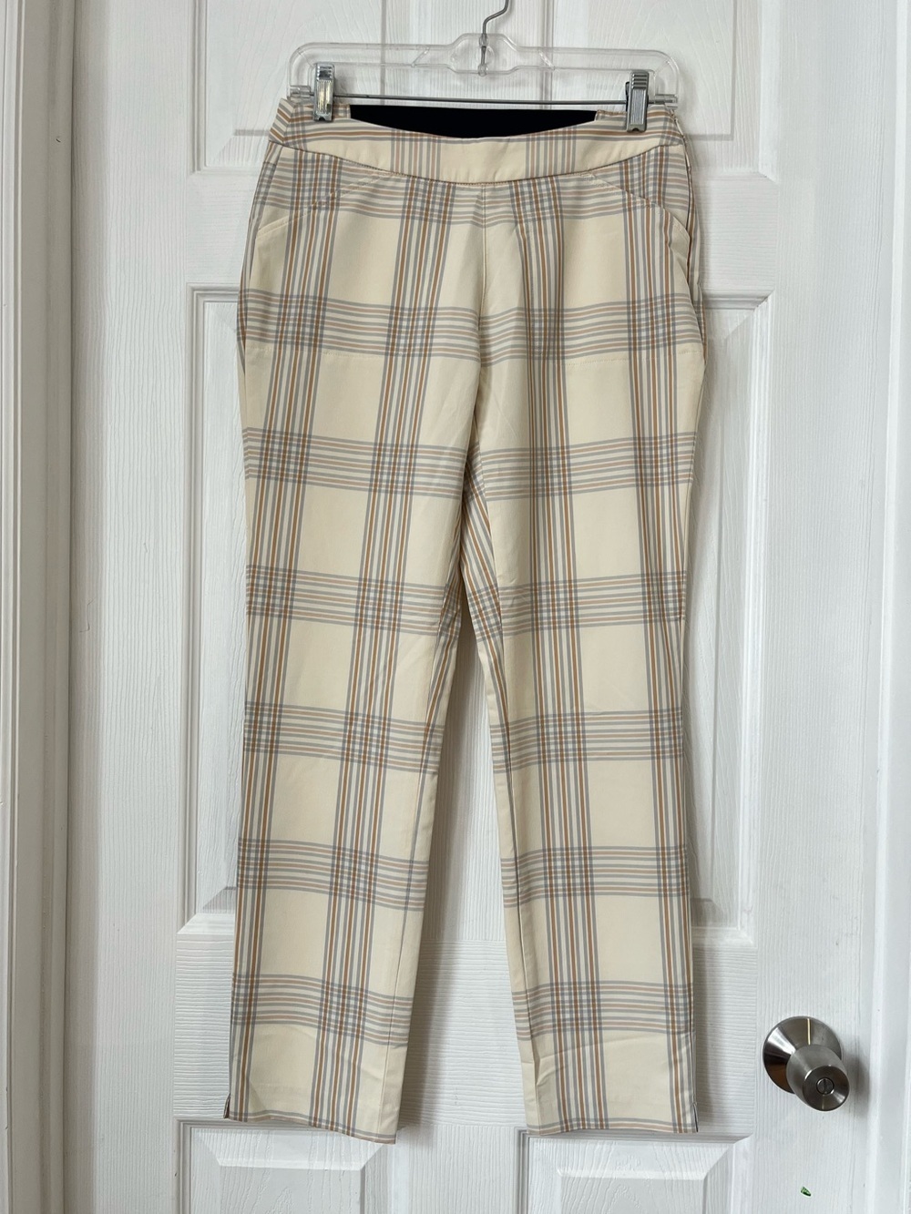 Peter Millar Women's Golf Pants Cream Plaid Size 6